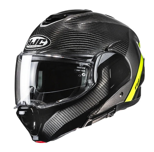 CASCO MODULARE HJC F100 CARBON STAN MC3H CARBON GIALLO FLIP UP