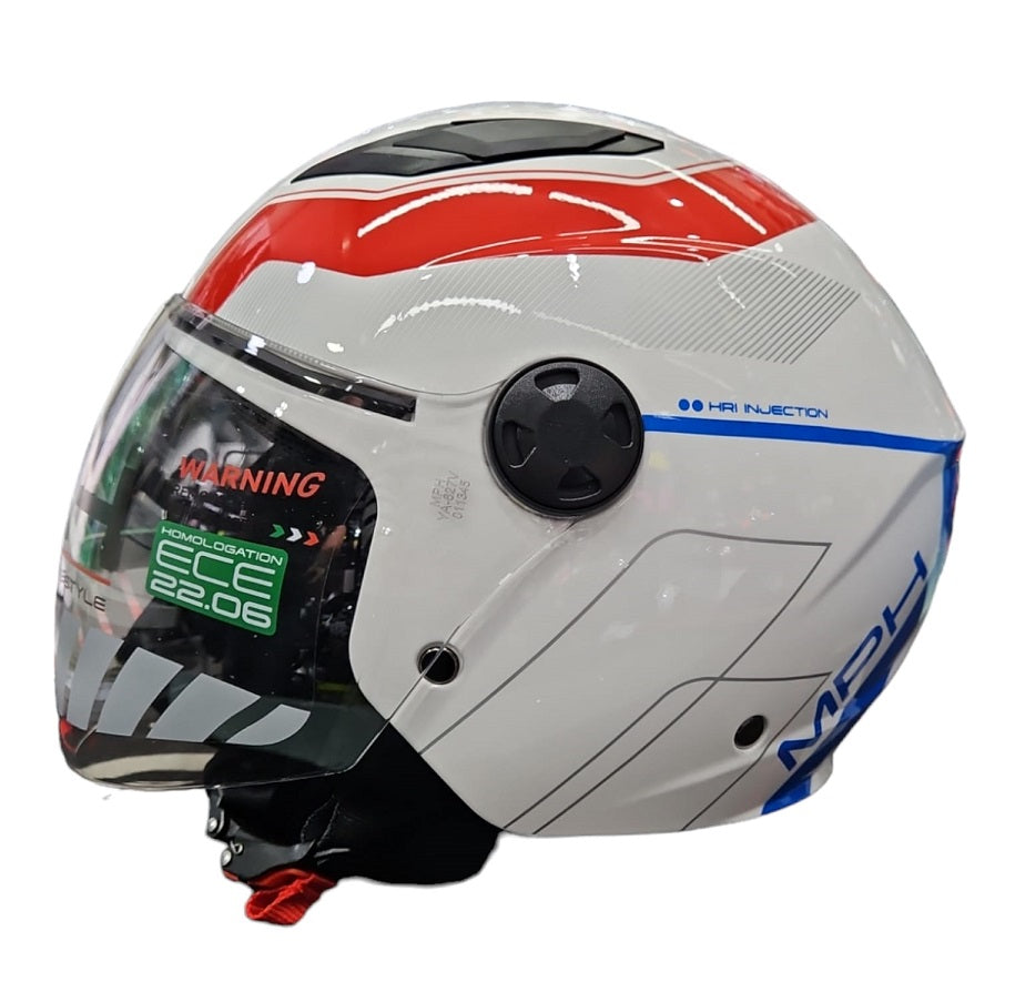 CASCO JET MPH STAR OMOLOG.2206 BIANCO BLU ROSSO LUCIDO - Della Categoria Caschi Jet Produttore MPH HELMETS - A soli €55! Acquista ora su Due Ruote Accessori