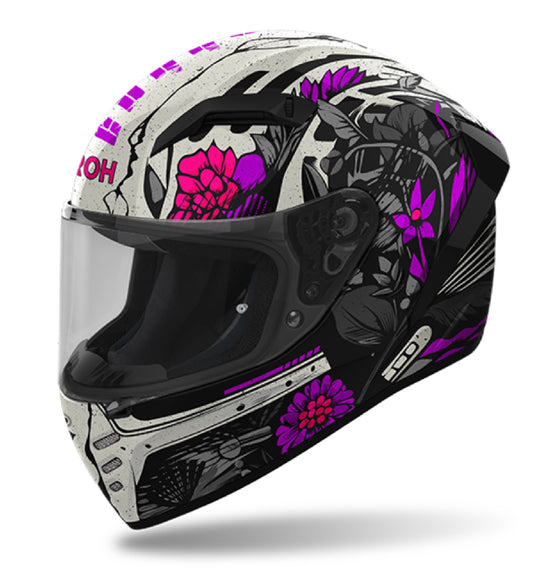 CASCO INTEGRALE AIROH CONNOR BLOOM BIANCO NERO FUCSIA LUCIDO CNBL17