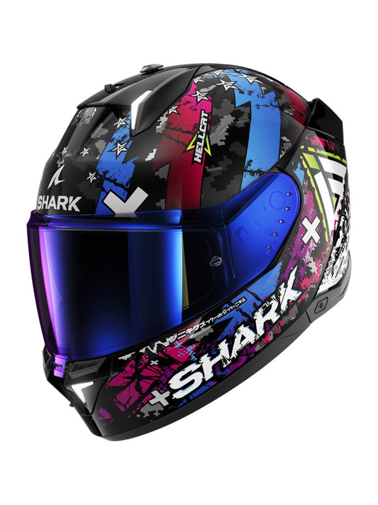 CASCO SHARK INTEGRALE SKWAL I3 HELLCAT NERO CROMO BLU LUCIDO