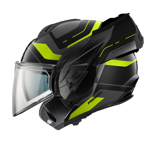 CASCO MODULARE PREMIER 26 X-CHARGER JU 17 BM M NERO GRIGIO GIALLO OPACO FLIP UP