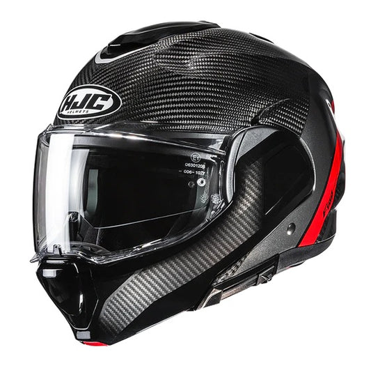 CASCO MODULARE HJC F100 CARBON STAN MC1 CARBON E ROSSO FLIP UP