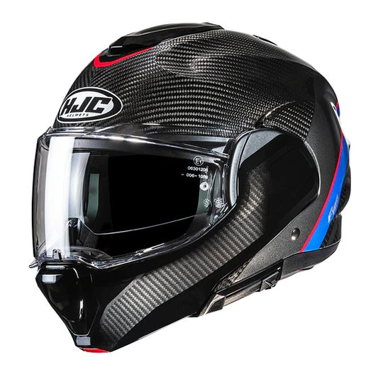 CASCO MODULARE HJC F100 CARBON STAN MC21 CARBON BLU ROSSO FLIP UP