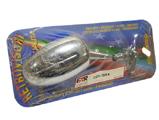 SPECCHIO DESTRO OVALE CROMATO CON ATTACCO CARENA - Della Categoria Specchietti Produttore FAR SPA - A soli €10.15! Acquista ora su dueruoteaccessori.it