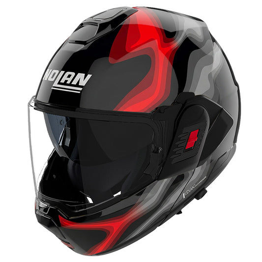 CASCO NOLAN REVERSIBILE MODULARE N120-1 FRENESIA 373 NERO ROSSO LUCIDO