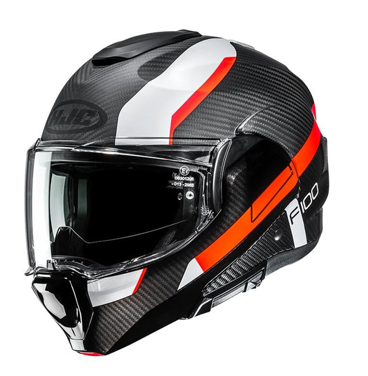 CASCO MODULARE HJC F100 CARBON ASKAN MC6HSF NERO BIANCO ARANCIO OPACO