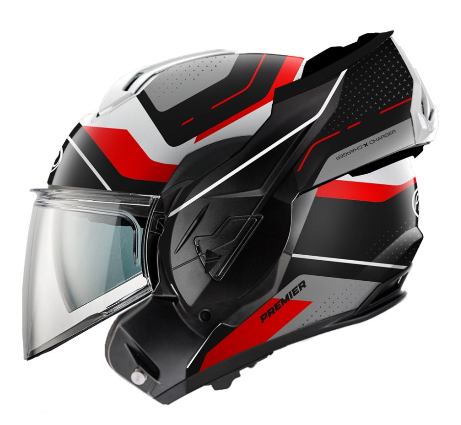 CASCO MODULARE PREMIER 26 X-CHARGER JU 8 BM M NERO BIANCO ROSSO OPACO FLIP UP