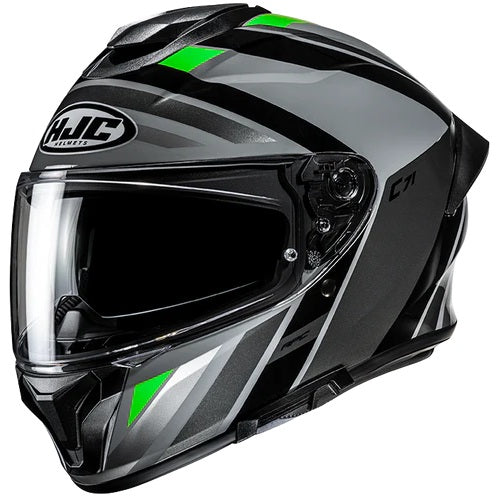 CASCO INTEGRALE HJC C71 FABER MC4 NERO GRIGIO VERDE LUCIDO