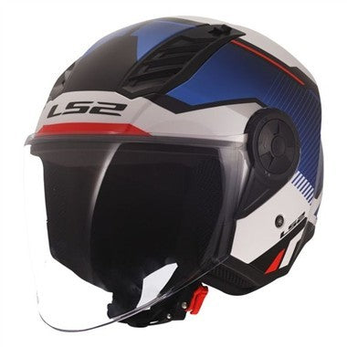 CASCO JET LS2 OF616 AIRFLOW II SOLAR E2206 BIANCO BLU ROSSO LUCIDO