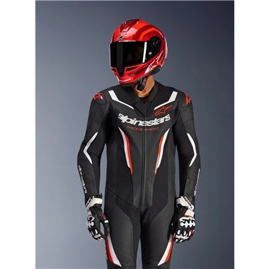 TUTA INTERA ALPINESTARS GP FORCE V2 LEATHER SUIT 1 PC BLACK WHITE RED FLUO