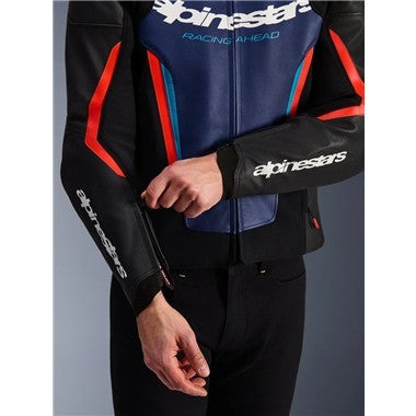 GIUBBINO UOMO PELLE ALPINESTARS GP FORCE V2 NERO BLU ARANCIO FLU