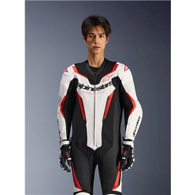 TUTA INTERA ALPINESTARS GP FORCE V2 LEATHER SUIT 1 PC WHITE BLACK RED FLUO