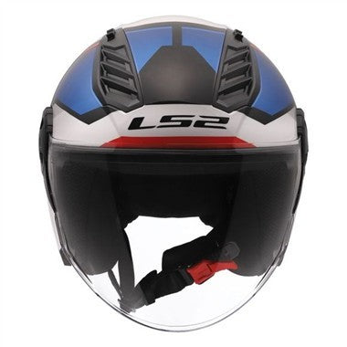 CASCO JET LS2 OF616 AIRFLOW II SOLAR E2206 BIANCO BLU ROSSO LUCIDO