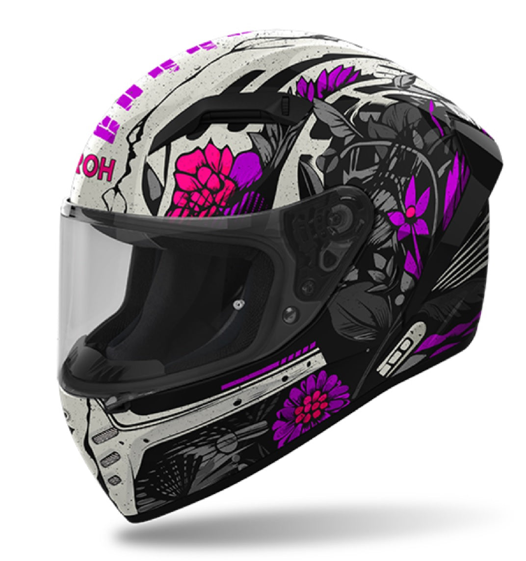 CASCO INTEGRALE AIROH CONNOR BLOOM BIANCO NERO FUCSIA LUCIDO CNBL17