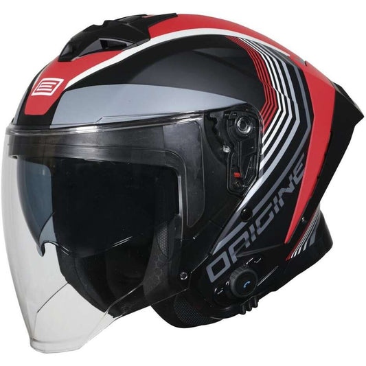 CASCO JET ORIGINE APRICA CON BLUETOOTH NERO ROSSO OPACO