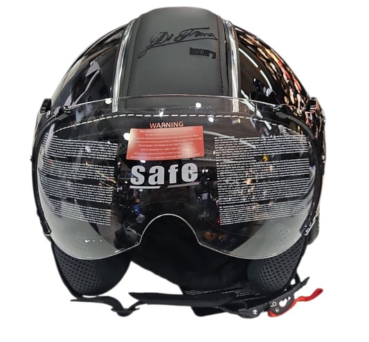 CASCO JET DIEFFE DF3600 WARRIOR NERO CON PELLE
