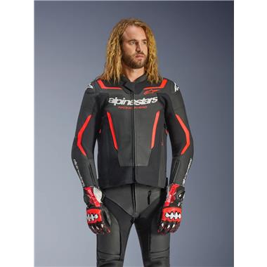 GIUBBINO ALPINESTARS PELLE GP FORCE V2 NERO ROSSO FLU