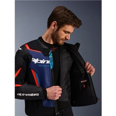 GIUBBINO UOMO PELLE ALPINESTARS GP FORCE V2 NERO BLU ARANCIO FLU