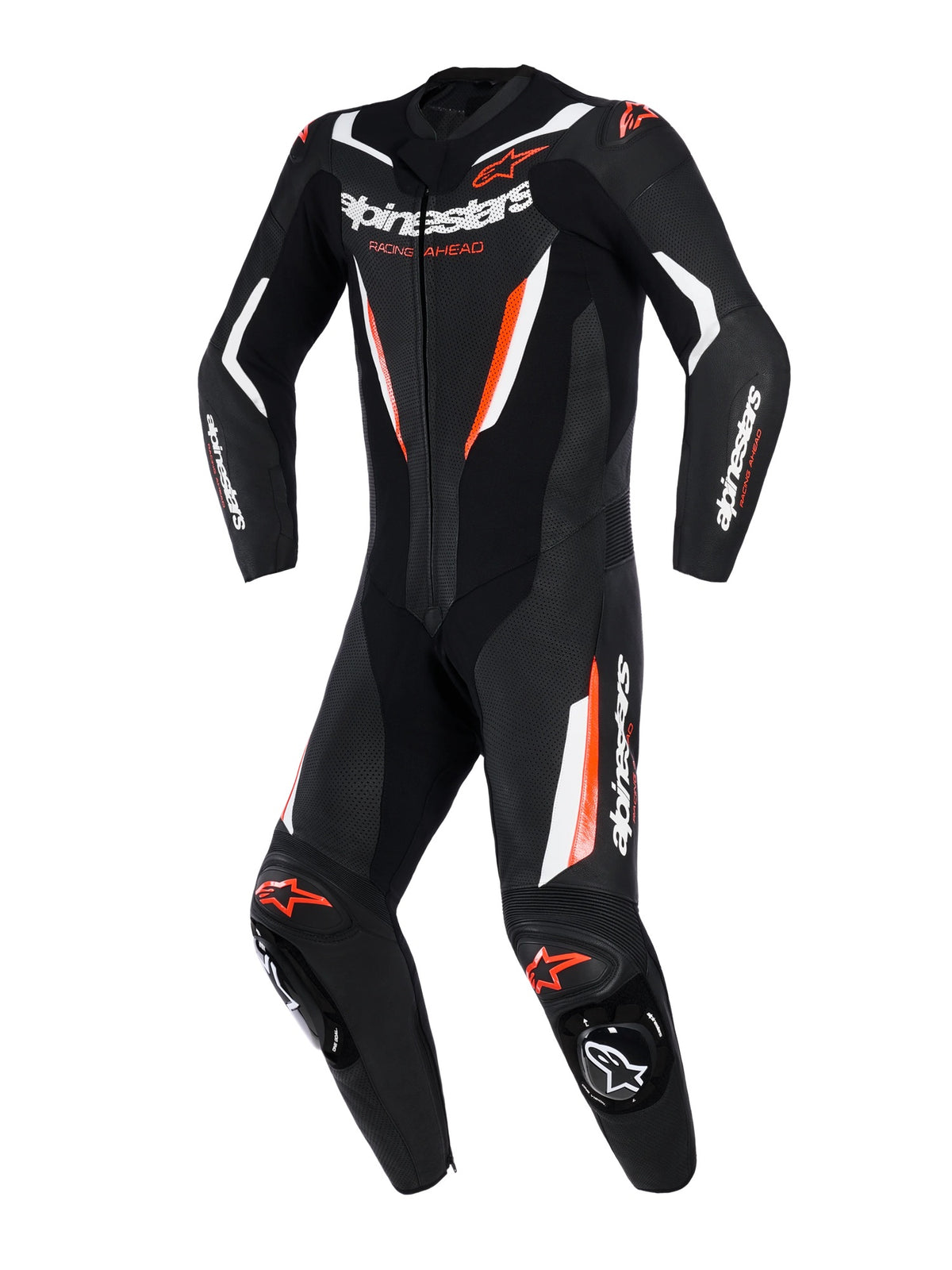 TUTA INTERA ALPINESTARS GP FORCE V2 LEATHER SUIT 1 PC BLACK WHITE RED FLUO