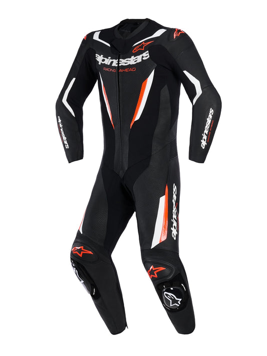 TUTA INTERA ALPINESTARS GP FORCE V2 LEATHER SUIT 1 PC BLACK WHITE RED FLUO