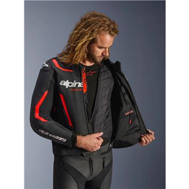 GIUBBINO ALPINESTARS PELLE GP FORCE V2 NERO ROSSO FLU