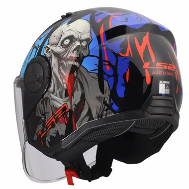 CASCO JET LS2 OF616 AIRFLOW II ZOMBIE II BLACK RED BLUE 06
