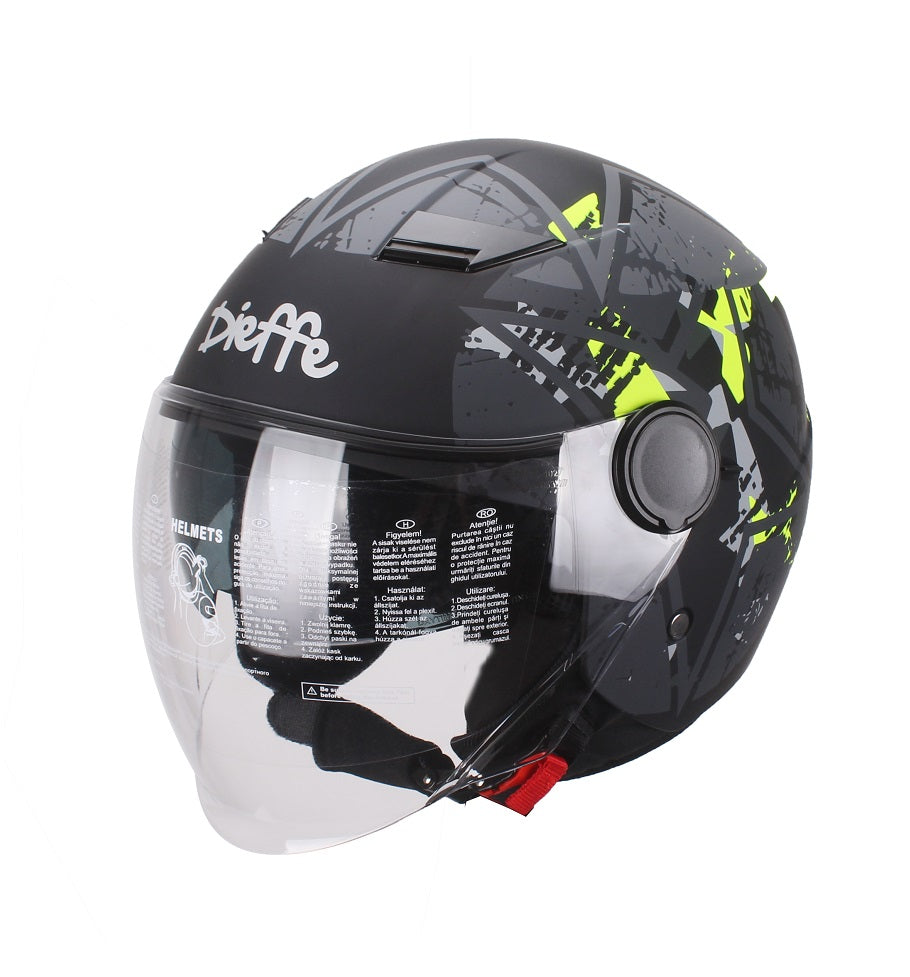 CASCO JET DIEFFE DF88 DOPPIA LENTE NERO GIALLO FLU OPACO