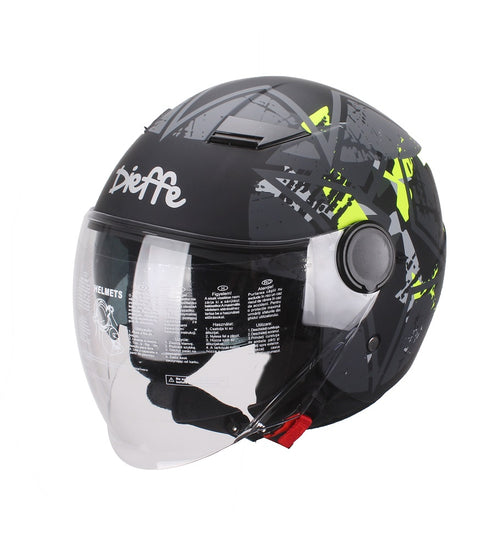 CASCO JET DIEFFE DF88 DOPPIA LENTE NERO GIALLO FLU OPACO