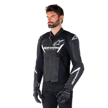 GIUBBINO ALPINESTARS FASTER V3 LEATHER JACKET NERO BIANCO