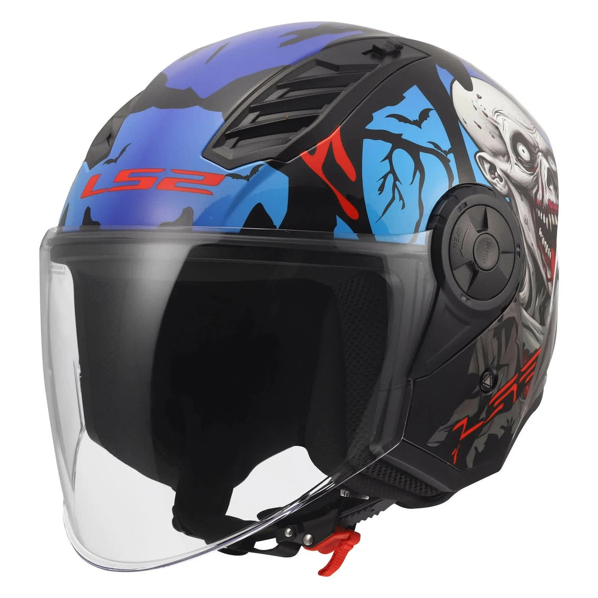 CASCO JET LS2 OF616 AIRFLOW II ZOMBIE II BLACK RED BLUE 06