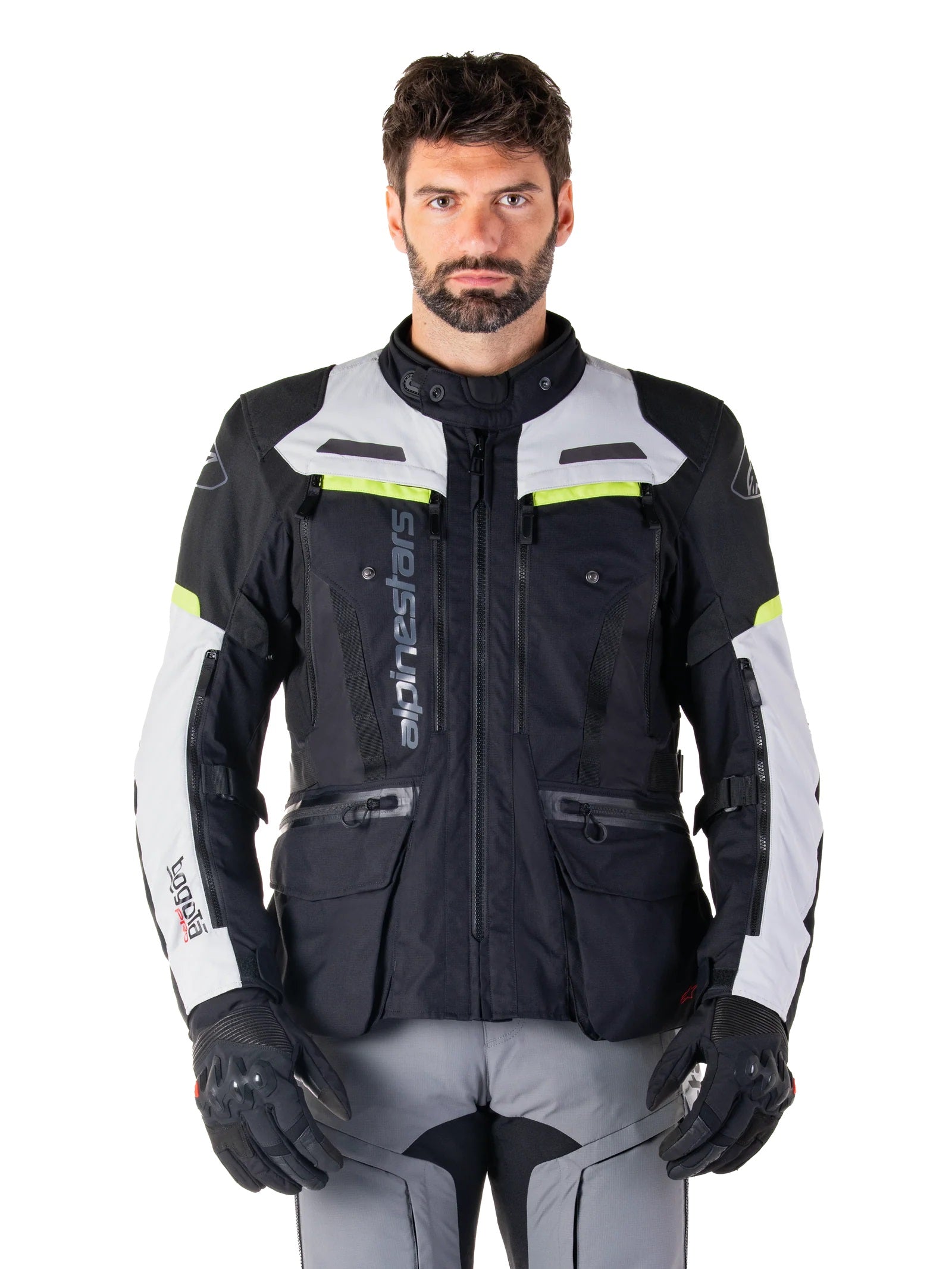 GIACCA UOMO ALPINESTARS BOGOTA PRO DRYSTAR GRIGIA NERA GIALLO FLUO
