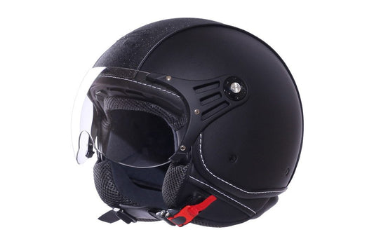 CASCO JET LUXORY MAGIC NERO OPACO FASCIA PELLE BRILLANTINATA DIEFFE
