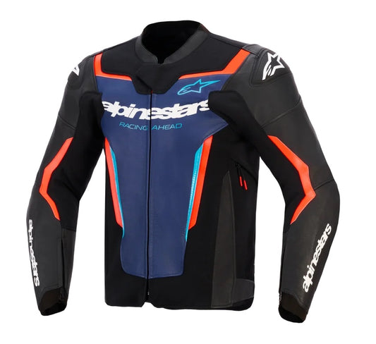 GIUBBINO UOMO PELLE ALPINESTARS GP FORCE V2 NERO BLU ARANCIO FLU