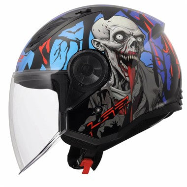 CASCO JET LS2 OF616 AIRFLOW II ZOMBIE II BLACK RED BLUE 06