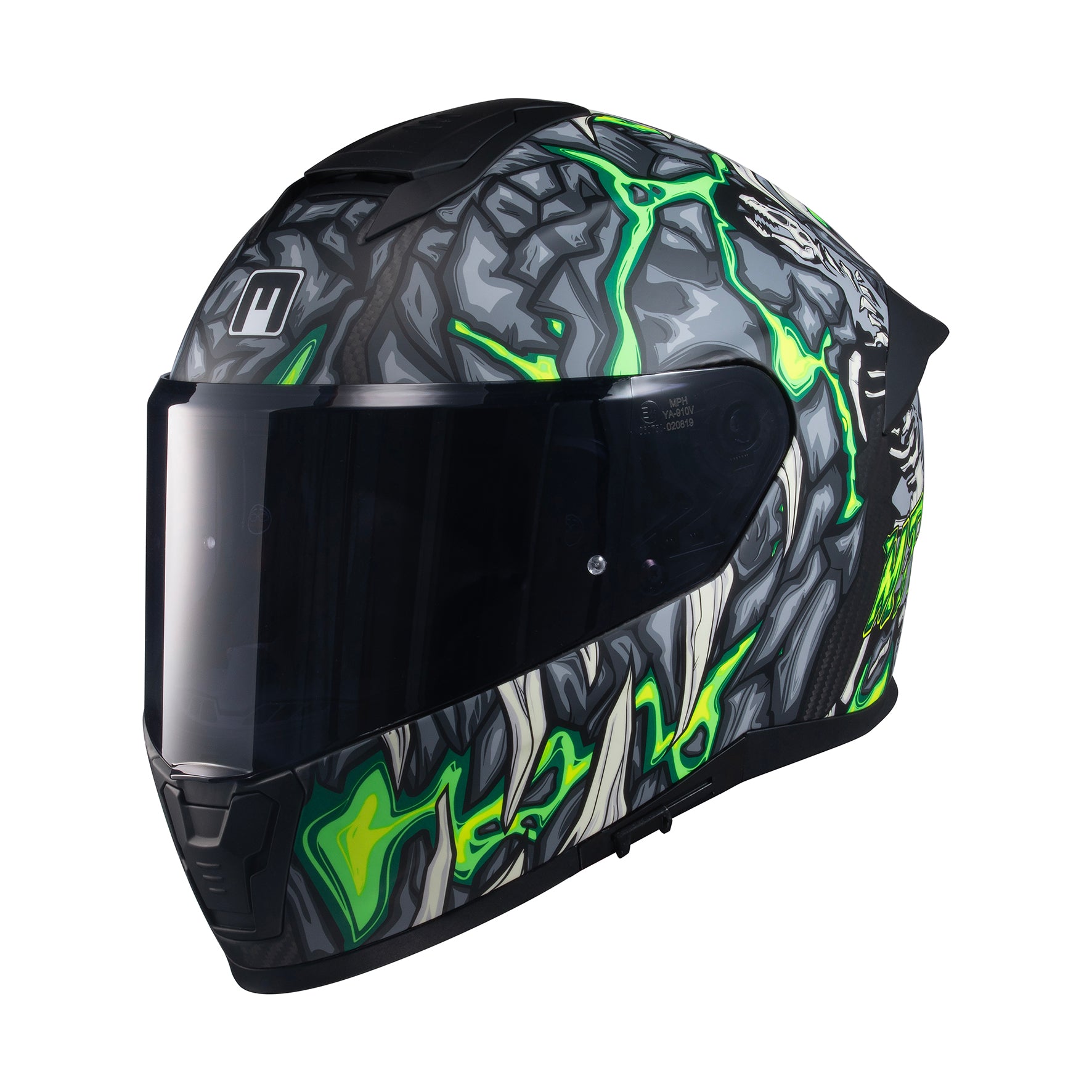 CASCO INTEGRALE MPH TIGER CARBONIO ALIEN VERDE FLU 22.06 CON PINLOCK 70