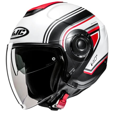CASCO JET HJC I40N LINIA MC1SF BIANCO NERO ROSSO OPACO