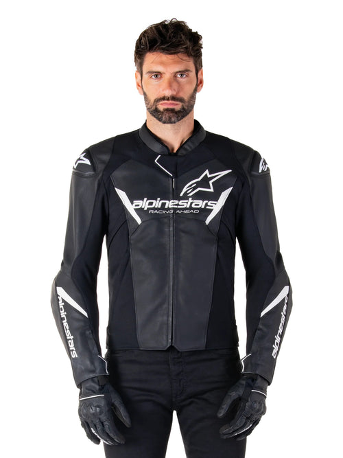 GIUBBINO ALPINESTARS FASTER V3 LEATHER JACKET NERO BIANCO