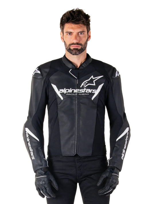 GIUBBINO ALPINESTARS FASTER V3 LEATHER JACKET NERO BIANCO