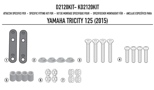 KIT ATTACCO SPECIFICO D2120KIT PER PARABREZZA 2120DT YAMAHA TRICITY 125-155 ANNO 2014-17 - Della Categoria Kit Attacchi Parabrezza Produttore Givi - A soli €20.25! Acquista ora su Due Ruote Accessori