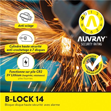 BLOCCADISCO SONORO B-LOCK-14 ACCIAIO CLASSE SRA