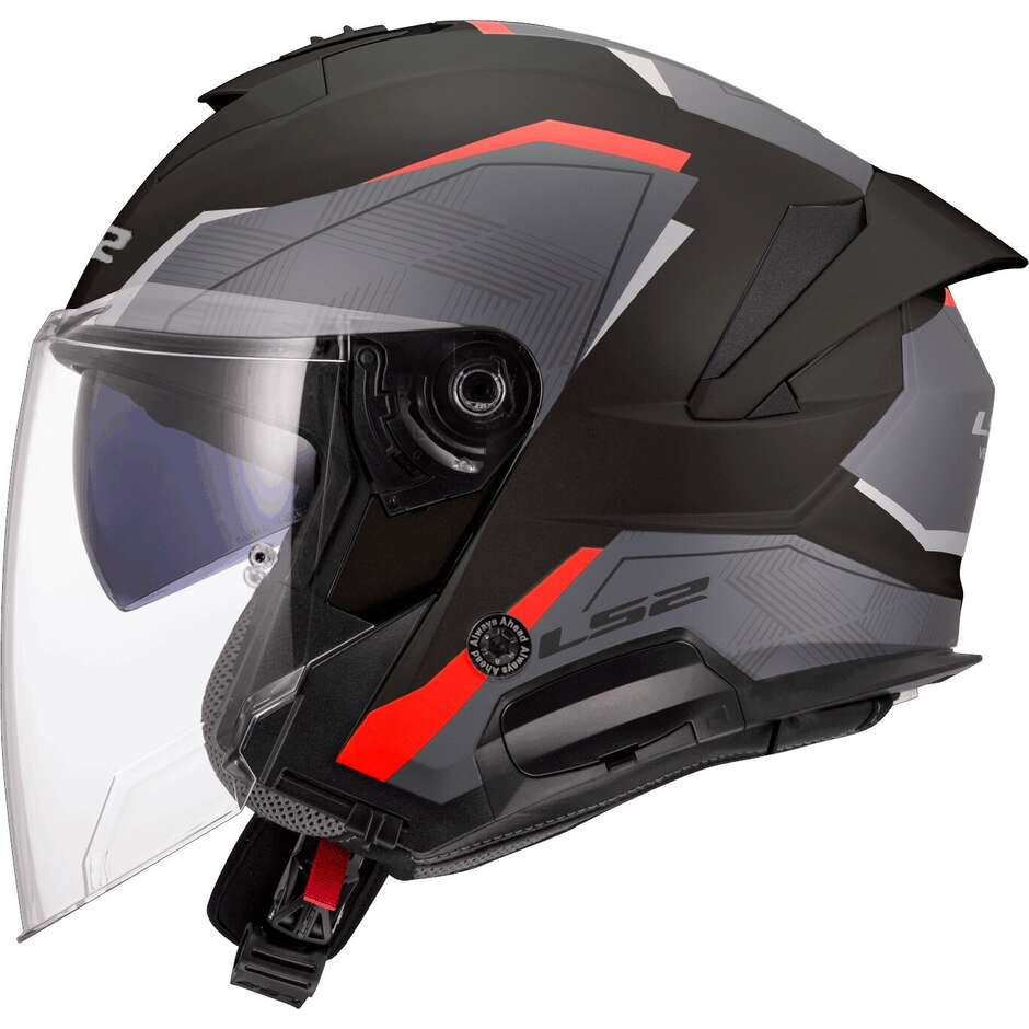CASCO JET LS2 OF618 VERSO II AIR NERO ROSSO LUCIDO