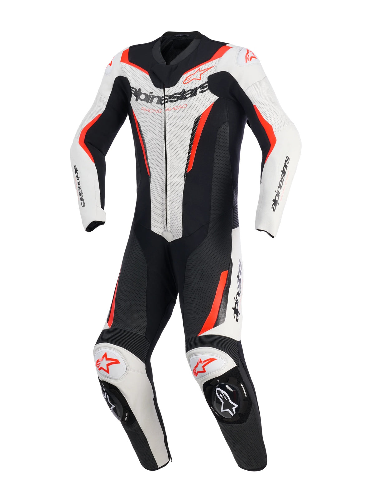 TUTA INTERA ALPINESTARS GP FORCE V2 LEATHER SUIT 1 PC WHITE BLACK RED FLUO