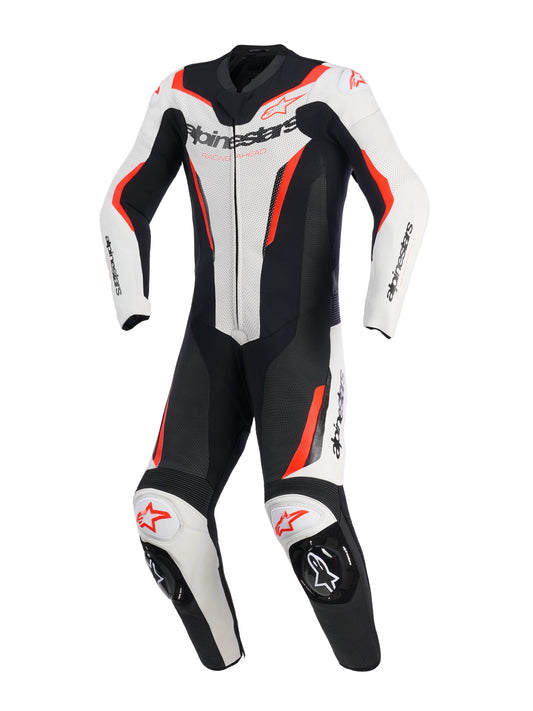 TUTA INTERA ALPINESTARS GP FORCE V2 LEATHER SUIT 1 PC WHITE BLACK RED FLUO