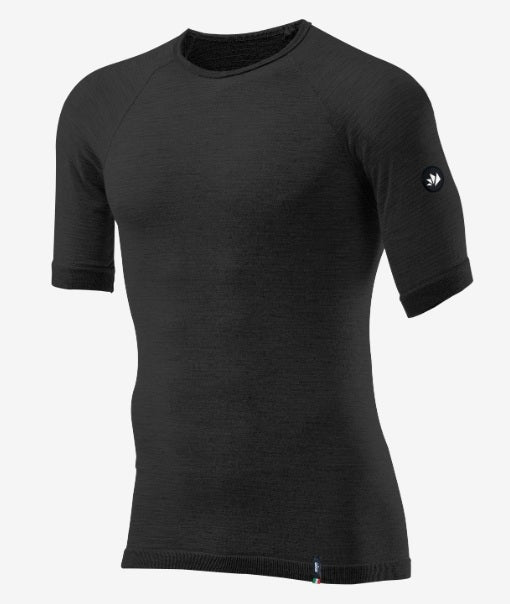 MAGLIA A MANICHE CORTE IN LANA MERINOS WOOL NERA