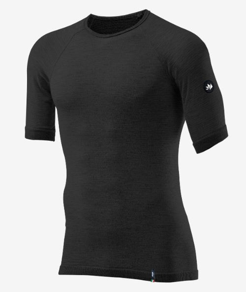 MAGLIA A MANICHE CORTE IN LANA MERINOS WOOL NERA