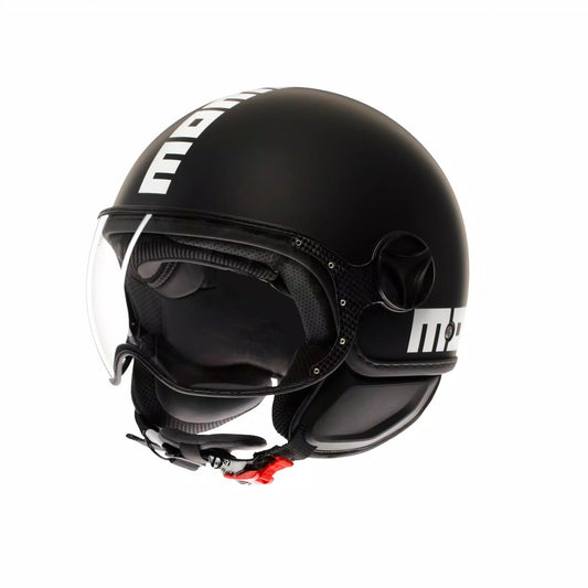 CASCO JET FGTR CLASSIC MOMODESIGN E2206 NERO OPACO SCRITTA BIANCA