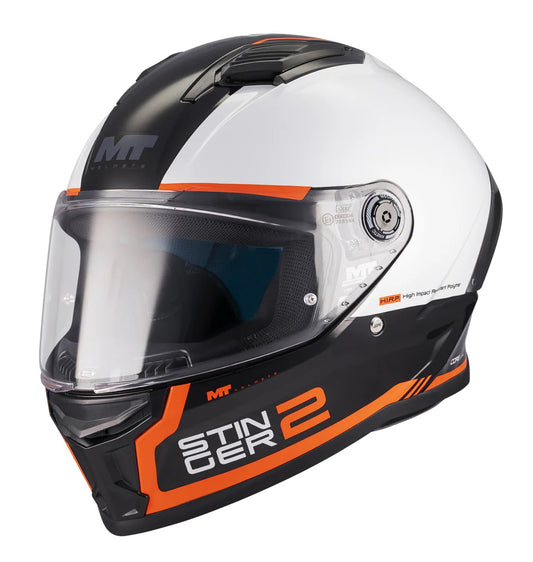 CASCHI INTEGRALE MT FF126 STINGER 2 CORE BIANCO NERO ARANCIO LUCIDO