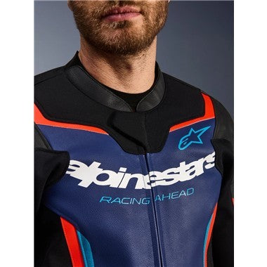 GIUBBINO UOMO PELLE ALPINESTARS GP FORCE V2 NERO BLU ARANCIO FLU