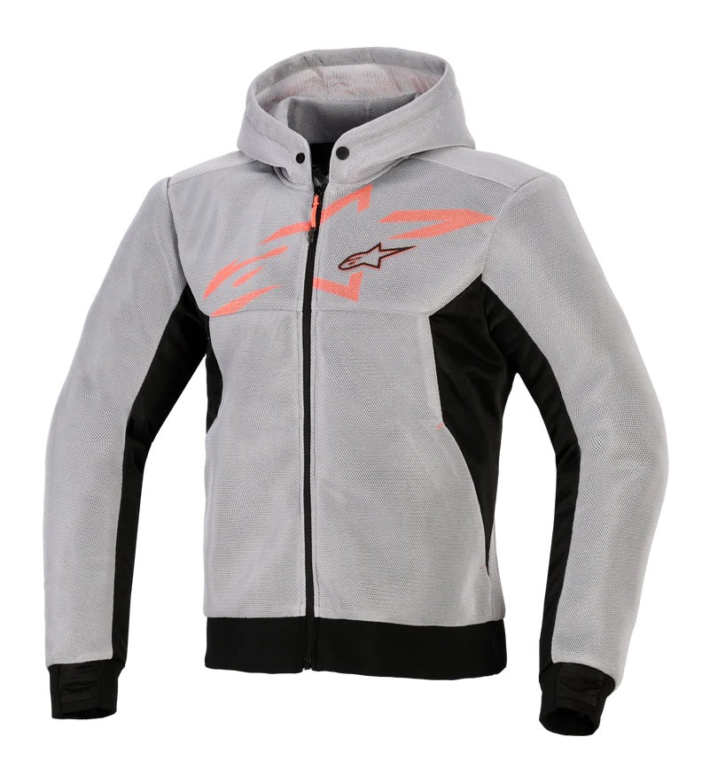 GIUBBINO FELPA ALPINESTARS CHROME SUPERAIRFLOW  HOODIE NERO GRIGIO ROSSO FLU