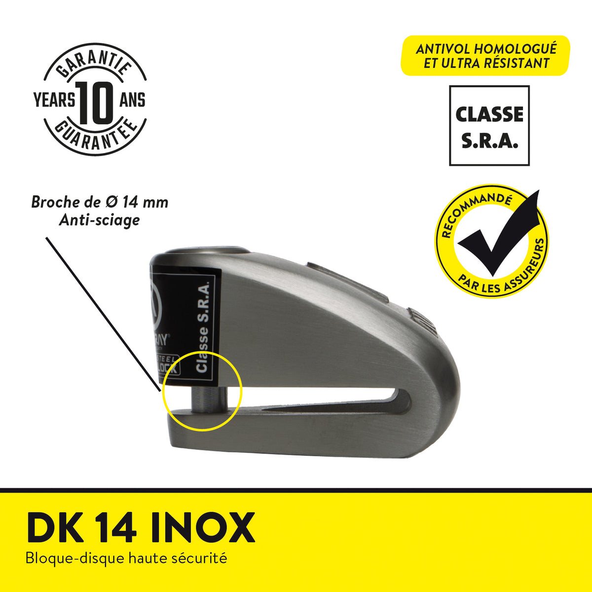 BLOCCADISCO DK-14 ACCIAIO CLASSE SRA